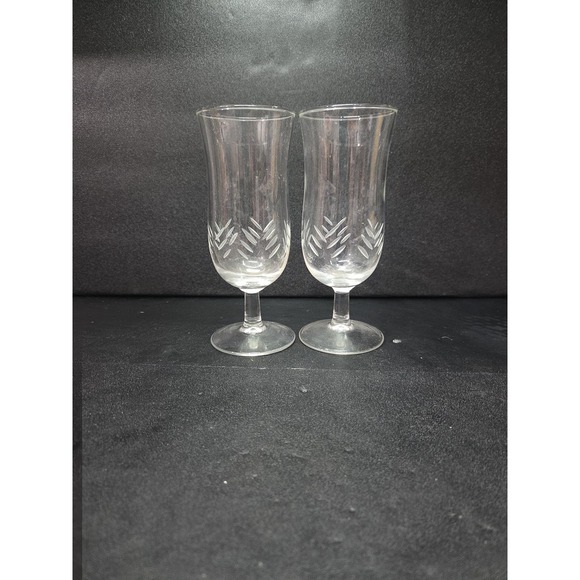 Etched Glass Champagne Glasses, Clear Wine Stemware Set, Vintage Glass Drinkware - Picture 3 of 9